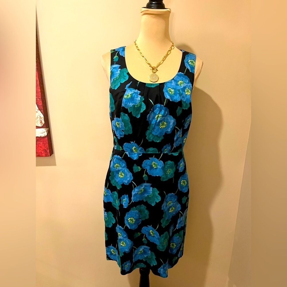 ANN TAYLOR LOFT Blue,Green & Black Floral Sheath Cotton Mini Dress, size 6